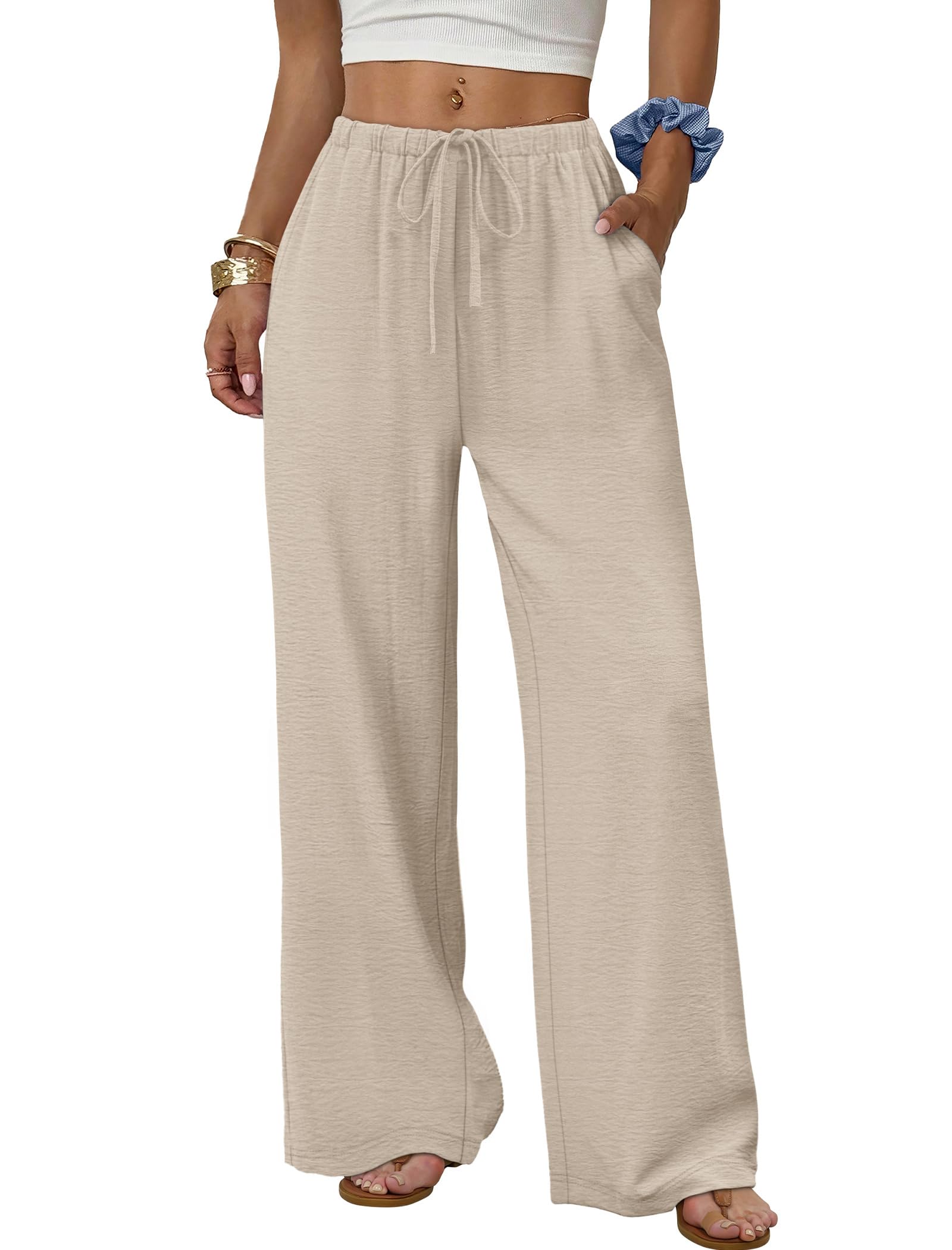 Sampeel Linen Pants Women: Wide Leg Flowy Palazzo Style