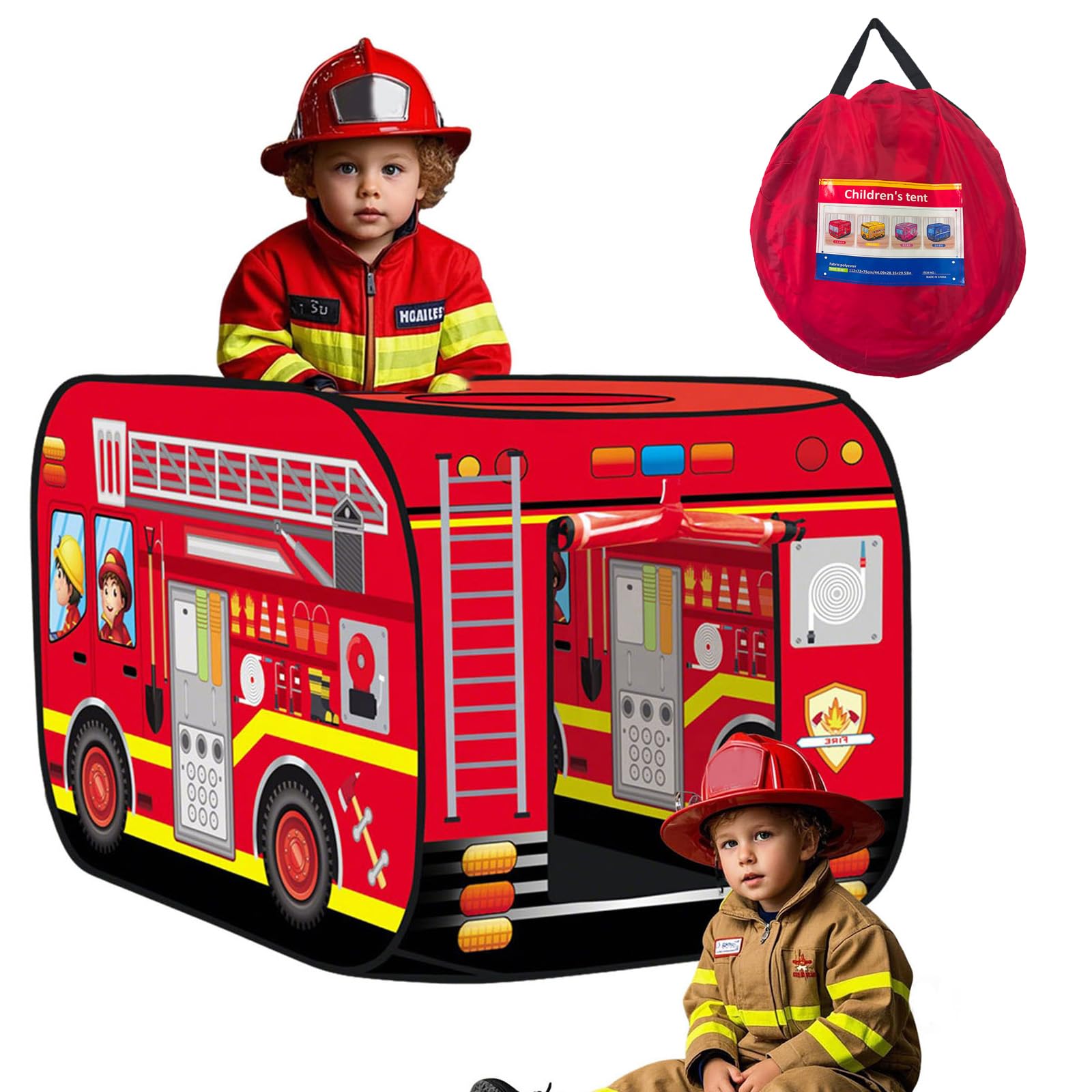 Britik Fire Truck Pop-Up Play Tent for Kids (Ages 3-5)