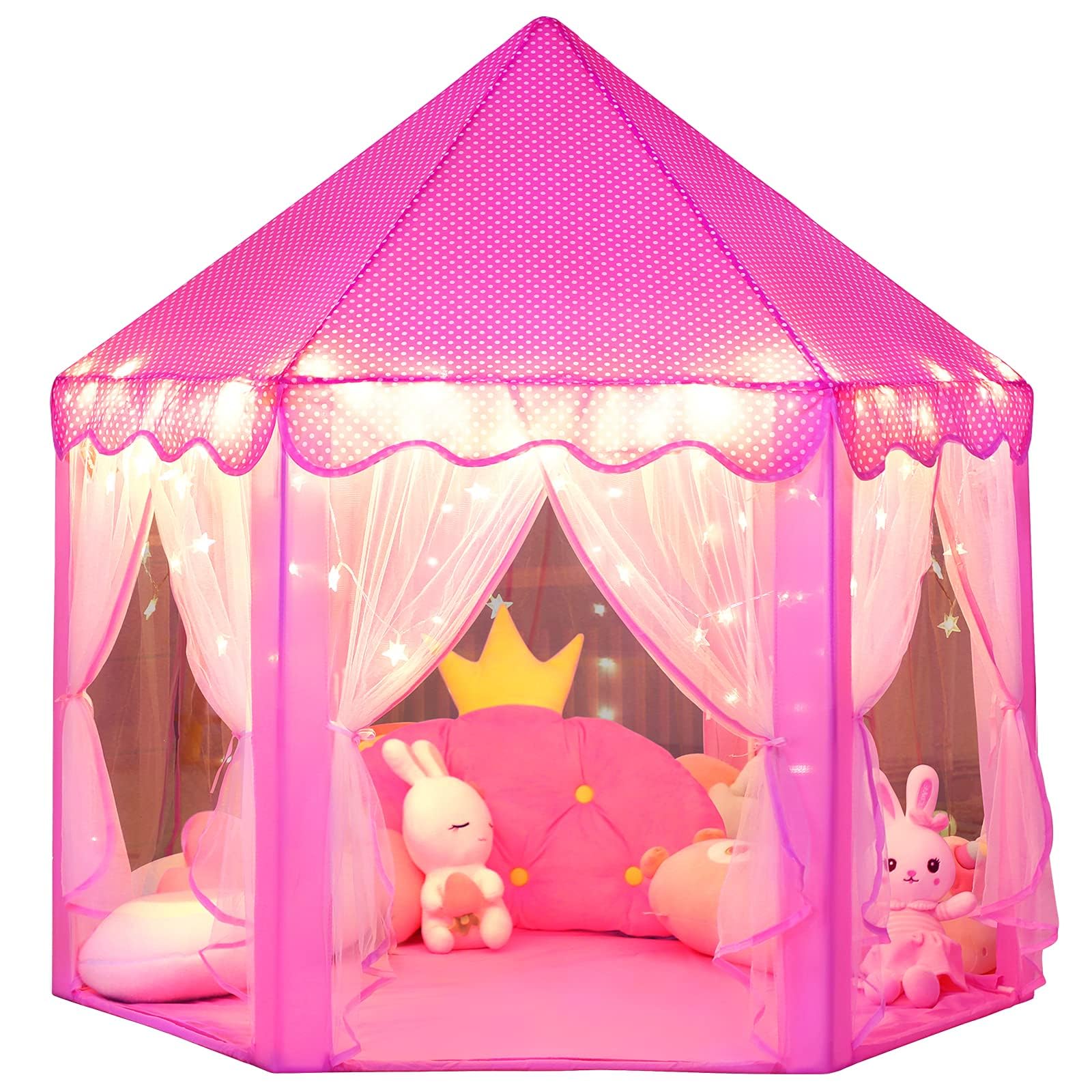 Monobeach Princess Tent Girls Large Playhouse Kids Castle Play Tent with Star Lights Toy for Children Indoor and Outdoor Games, 55'' x 53'' (DxH) - view 1