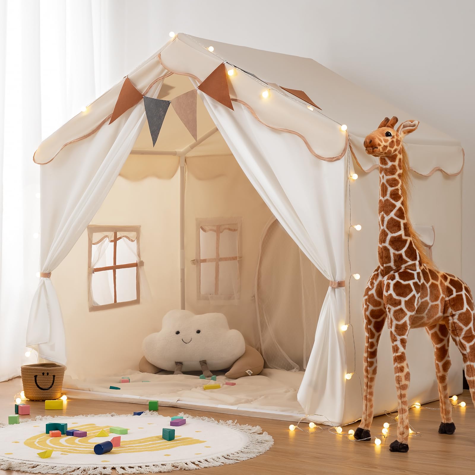 Senodeer Kids Play Tent Indoor: with Mat, Tassel Garland, Star Lights - Girl Tent Indoor Playhouse for Kids Toys for Boy Girl Birthday Gift - view 3