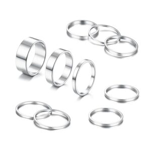 HAIAISO Silver Rings for Women – 10 Pcs Simple Stainless Steel Ring Set