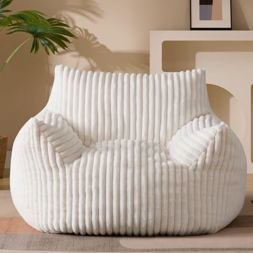 Giant Plush Bean Bag Chair for Adults – Oversized Comfy Beige Beanbag Lounge