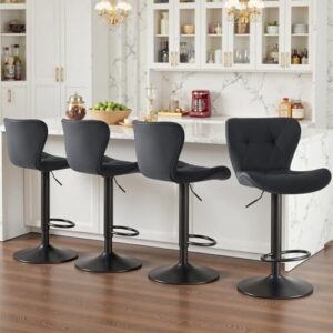 Affordable Modern Bar Stools Set of 4 – Adjustable Faux Leather