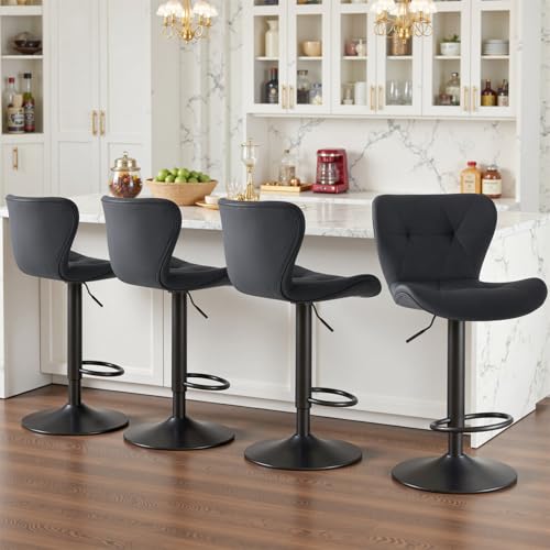 Affordable Modern Bar Stools Set of 4 – Adjustable Faux Leather