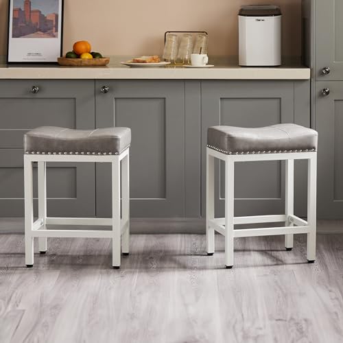 Sweetcrispy Bar Stools Set of 2 – Modern PU Leather Chair with Metal Base