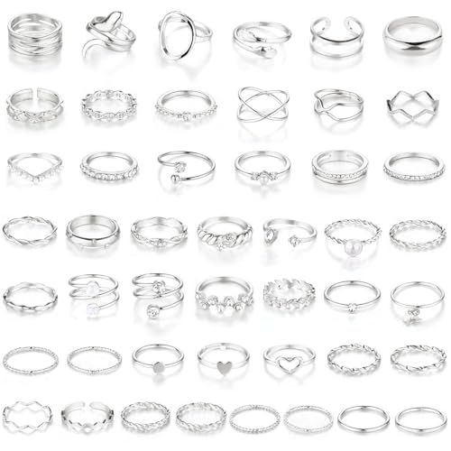 CHICUTIE 47Pcs Silver Knuckle Rings Set for Women