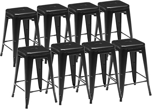 DUMOS Metal Bar Stools Set of 8 – Stackable Counter Height Seating