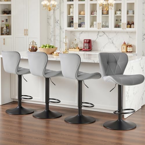 Sweetcrispy Modern Bar Stools Set of 4 | Adjustable Faux Leather Bar Stools