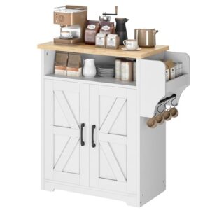 Coffee Bar Cabinet | YATINEY Kitchen Island | White and Natural