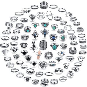17 Mile 82 Pcs Vintage Silver Stackable Ring Set for Women