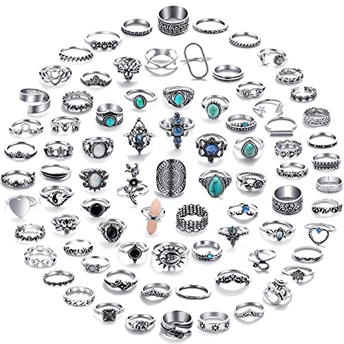 17 Mile 82 Pcs Vintage Silver Stackable Ring Set for Women