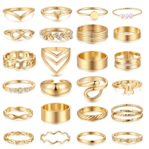 25 Pcs Gold Knuckle Rings Set for Women Stackable Finger Midi Rings
