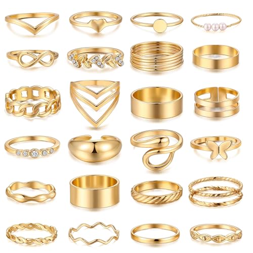 25 Pcs Gold Knuckle Rings Set for Women Stackable Finger Midi Rings