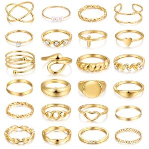 FAXHION 24-60 Pcs Gold Stackable Rings for Women