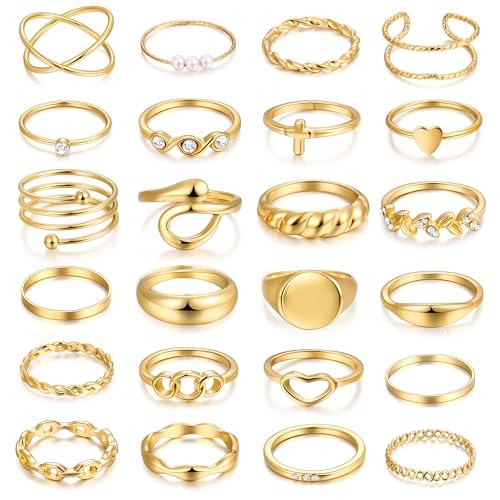 FAXHION 24-60 Pcs Gold Stackable Rings for Women