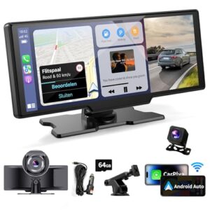 Wireless Portable Carplay Screen for Car with 4K Dash Cam and Android Auto