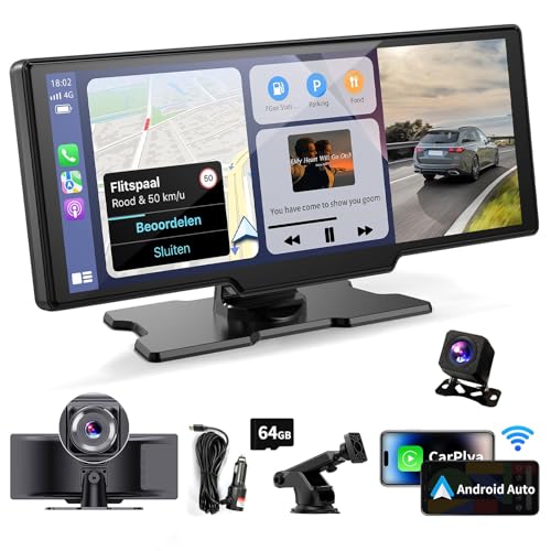 Wireless Portable Carplay Screen for Car with 4K Dash Cam and Android Auto