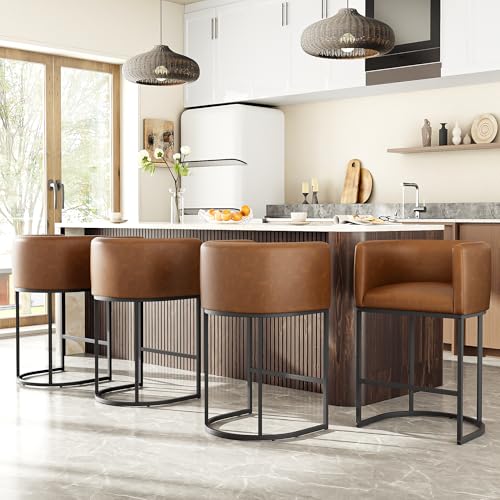 VATROS 26″ H Counter Height Bar Stools Set of 4 – Modern Barrel Stools